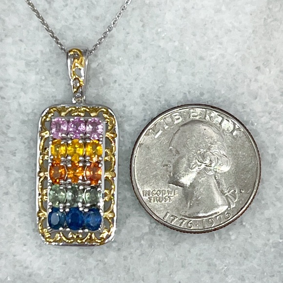 Multi Sapphire 18K Vermeil YG Sterling Silver Pendant 20” Necklace - Picture 13 of 13